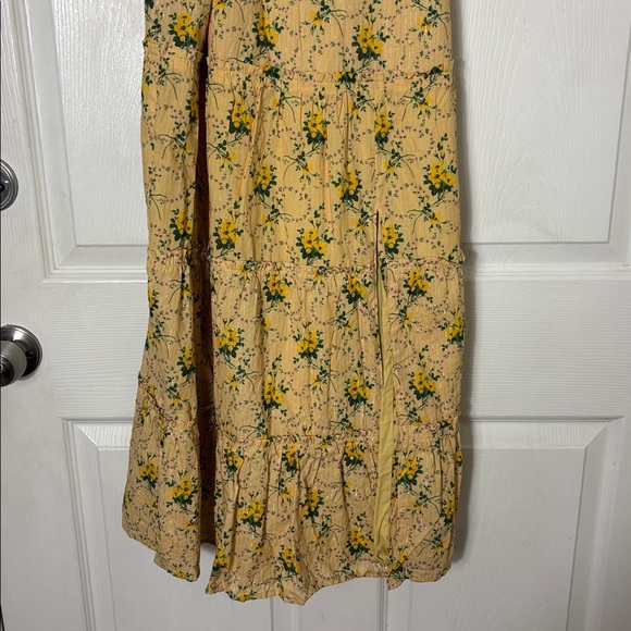 Revolve PAIGE Tamika Dress Butter Yellow Floral Midi Dress Size Medium tie strap - Picture 7 of 15